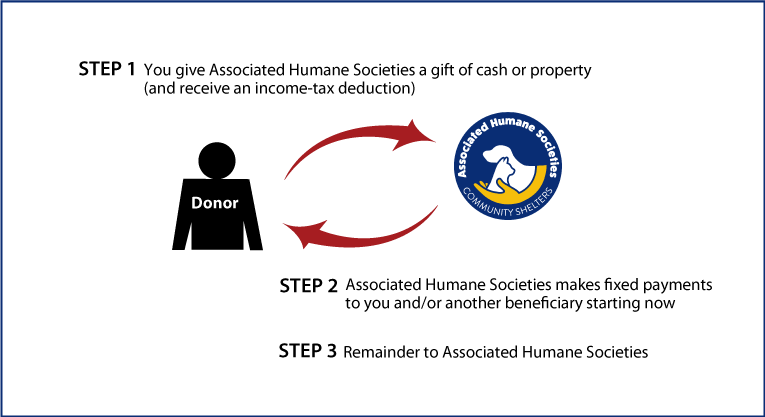 Immediate-Payment Charitable Gift Annuity Diagram. Description of image is listed below.